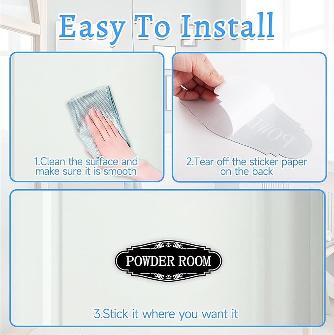 Powder Room Sign Sticker for Business and Home，Self-adhesive Cute Powder Room - Image 3