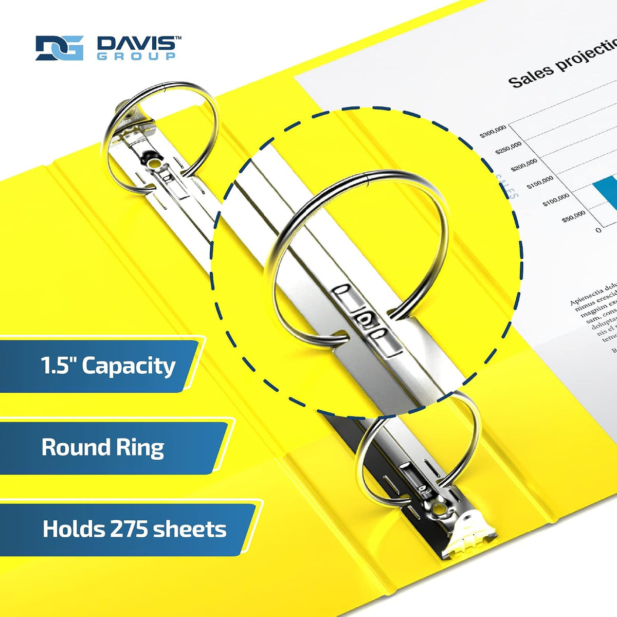 Easyview Premium 3-Ring Binders with Clear-View Covers and Round Rings, Binders for School or Office, 1.5 Inch, Pack of 6, Yellow