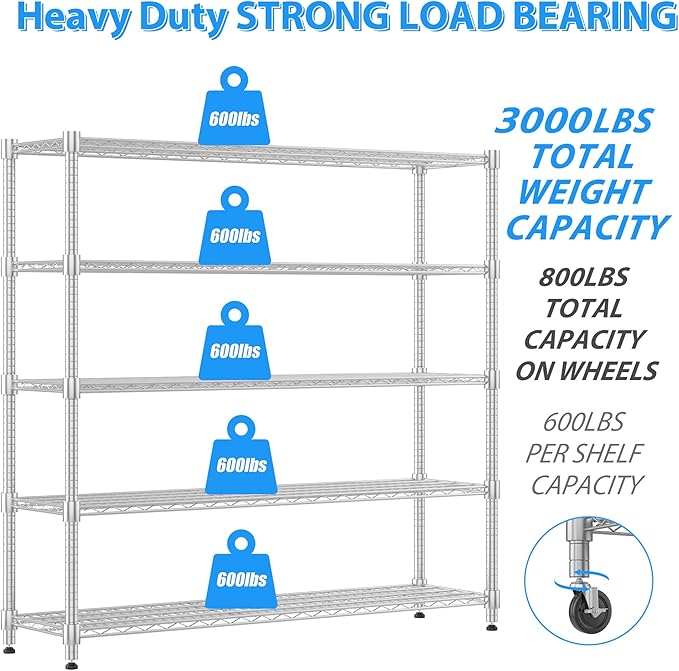 Homdox 5 Tier Heavy Duty Metal Wire Shelving - Image 5