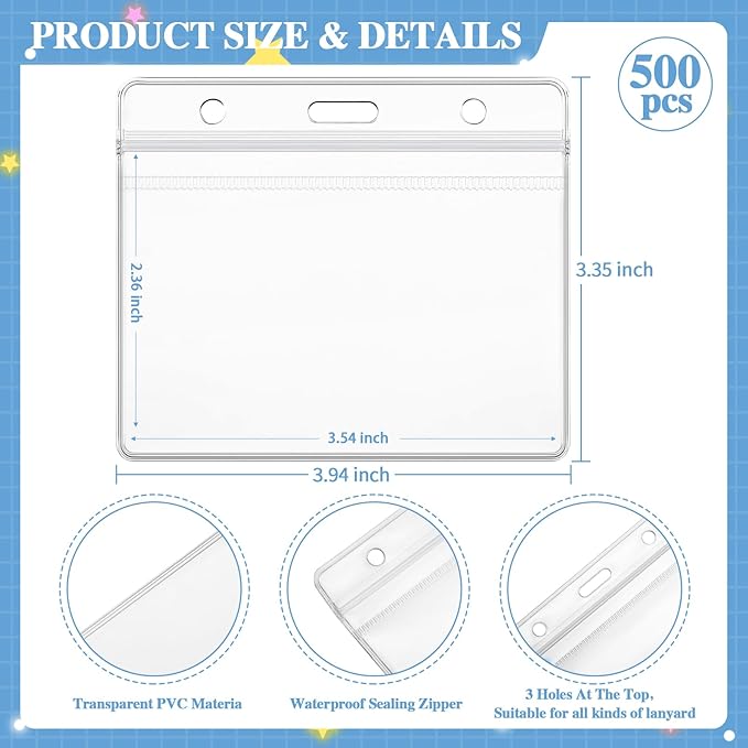Qilery 500 Pcs Horizontal Badge Holder Clear Name Badge Holders Sealable - Image 2