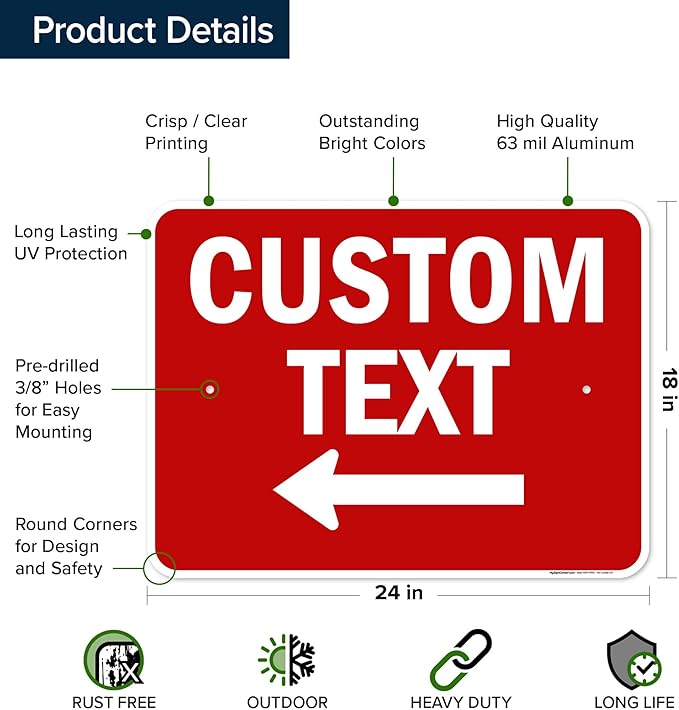 Custom Arrow, Custom Directional Sign, Left Arrow, 18x24 Inches, Rust Free .063 - Image 6