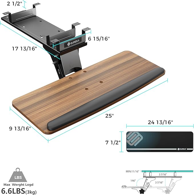 EUREKA ERGONOMIC Keyboard Tray Height Adjustable, Swivel Tilt Computer Keyboard - Image 2