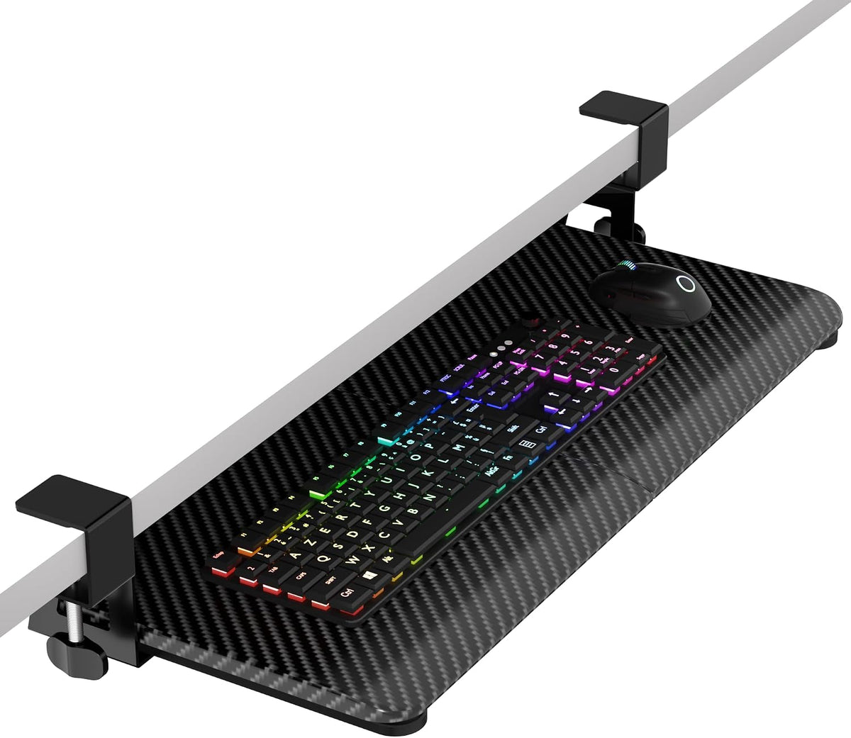 Under Desk Keyboard Tray, Slide-Out Keyboard Drawer with C-Clamp 25.6"x1...