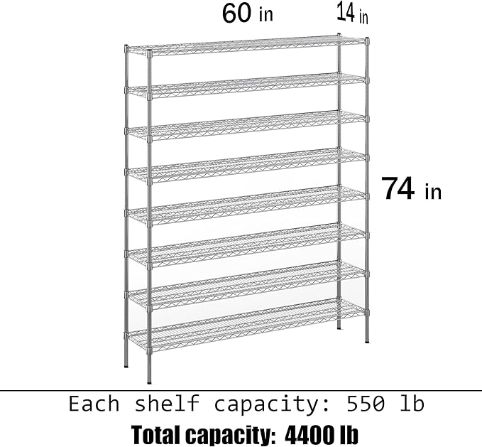 Regal Altair 14" Deep x 60" Wide x 74" Height Wire Shelving Kit | 8-Tier | NSF - Image 3