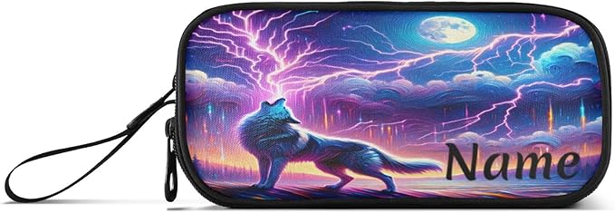 BOENLE Custom Wolf Howling Moon Lightning Pencil Case Box Boys Girls - Image 8