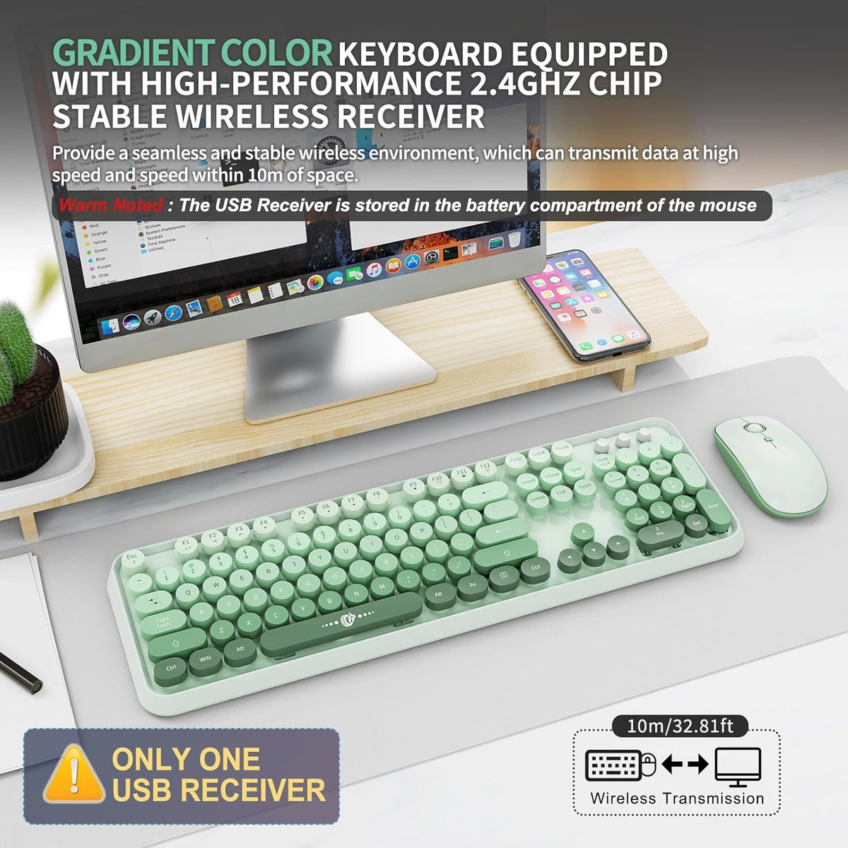 FOPETT Wireless Keyboard and Mouse Combo, 104 Keys Full-Sized 2.4 GHz Round K...