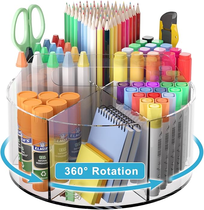 Acrylic Pen Holder for Desks, Acrylic Desk Organizer Clear, 360 Degree Pencil by Wawocs