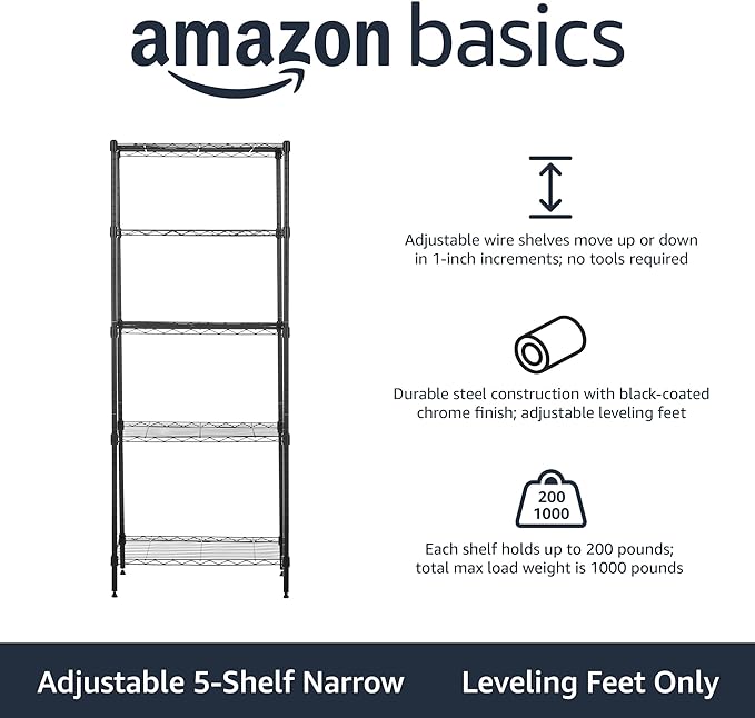 Amazon Basics 5-Shelf Multipurpose Adjustable Sturdy Steel Storage Shelving Unit - Image 4