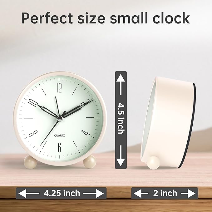 Analog Alarm Clock, 4 inch Super Silent Non Ticking Small Clock - Image 7