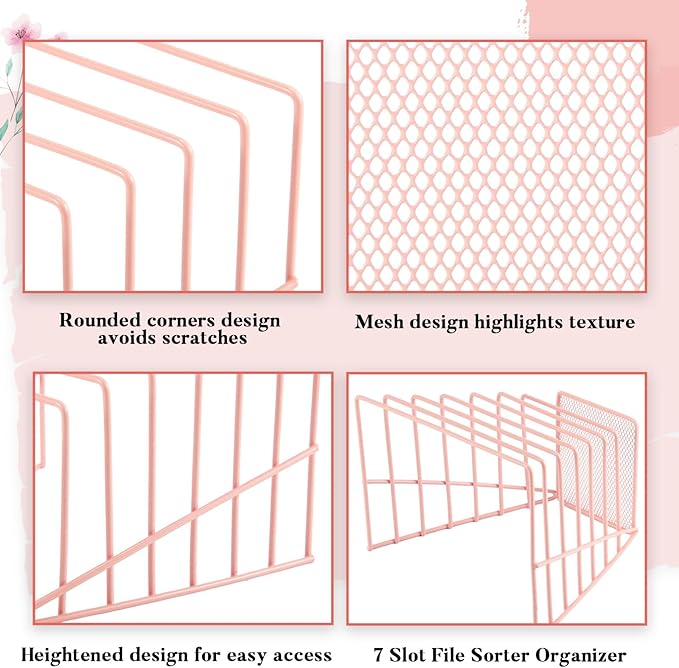 2 Pcs 7 Section Incline File Sorter Metal Wire Mesh File Rack - Image 3