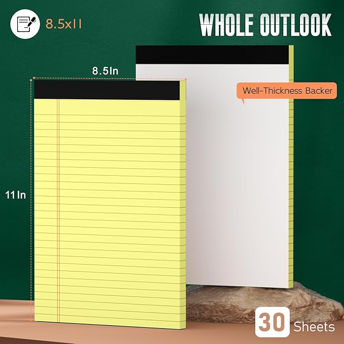 24 Pack Yellow Legal Pads 8.5 x 11 Note Pads, Wide Ruled Notepads, Micro - Image 2