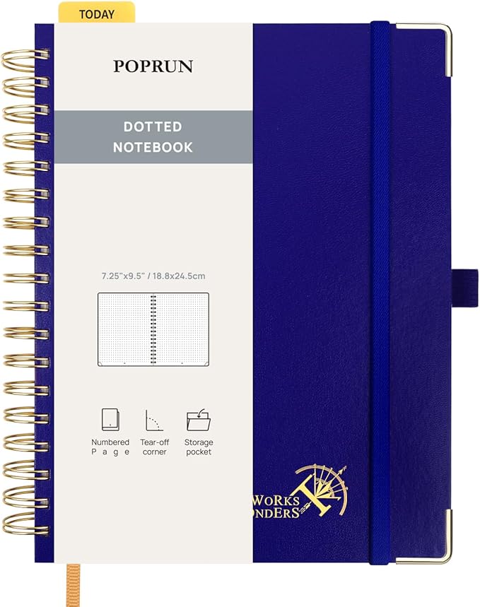 POPRUN Spiral Bullet Dotted Journal Notebook, 7-1/4" x 9-1/2" by POPRUN