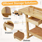 55" rubber wood workbench with drawer& shelf, 330 showing dimensions
