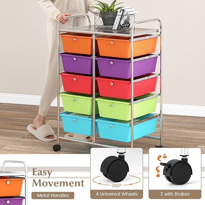 GOFLAME 10-Drawer Rolling Storage Cart, Art Craft Storage Organizer on Wheels - Image 5