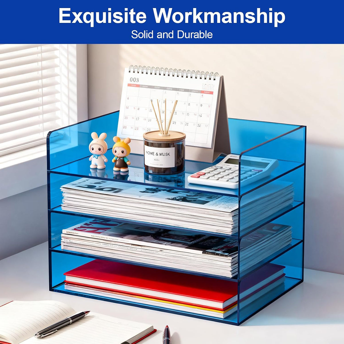 Gelite Acrylic File Organizer for Desk 4 Tiered Stackable Letter Tray Office ...