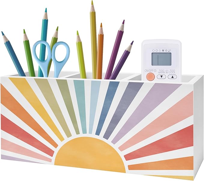 Exqcom Boho Colorful Sunshine Pen Pencil Holder, Boho Desk Office Decor by Exqcom