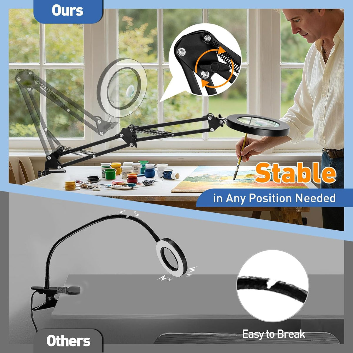 HITTI 30X 10X Magnifying Glass with Light, 1800 Lumens Stepless Dimmable