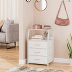 Furnulem White Nightstand with 3 Drawers and 2-Tier Shelf, Small Night Stand - Image 2