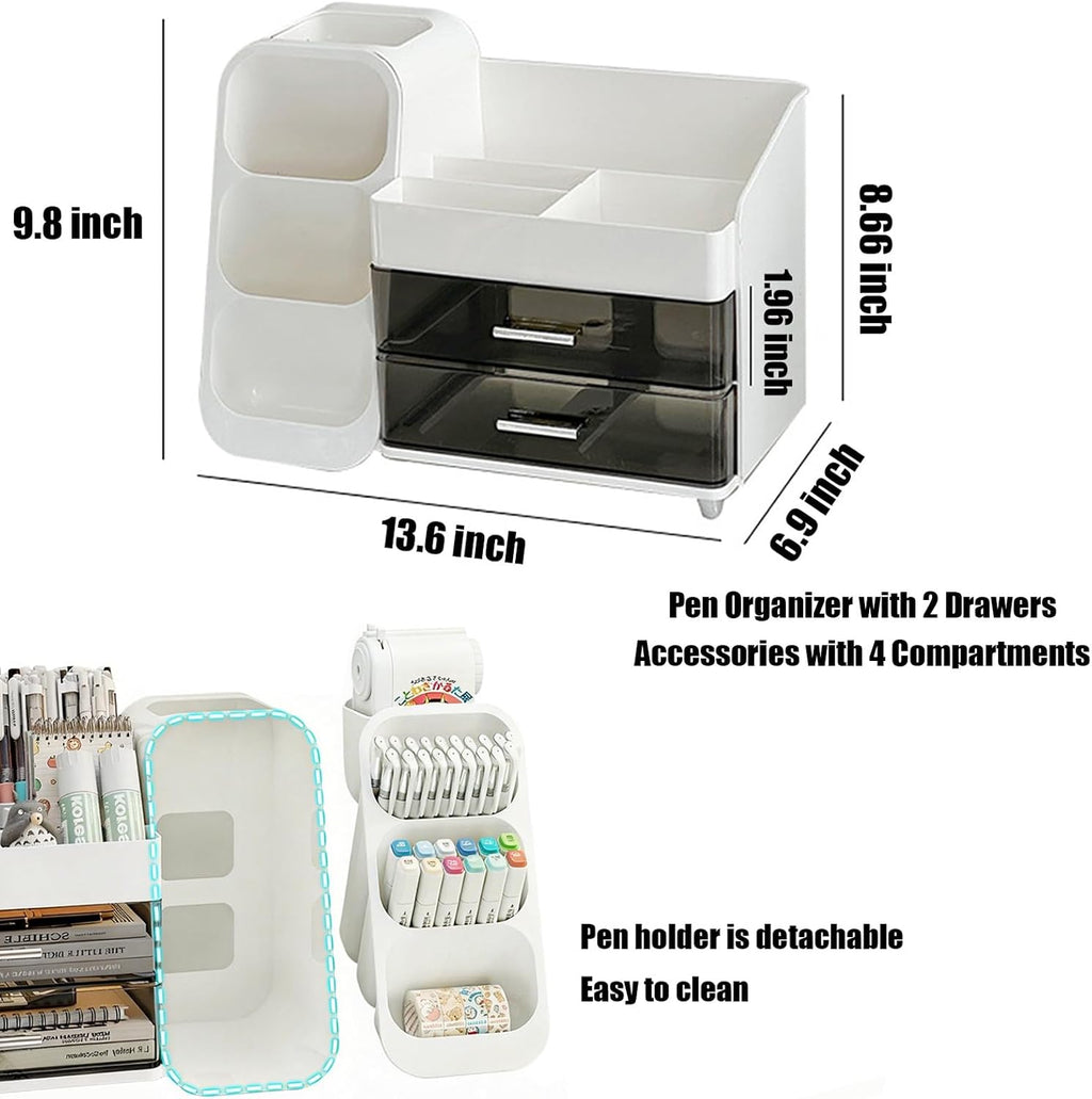 desk organizer with pen pencil holder, pen organizer showing dimensions