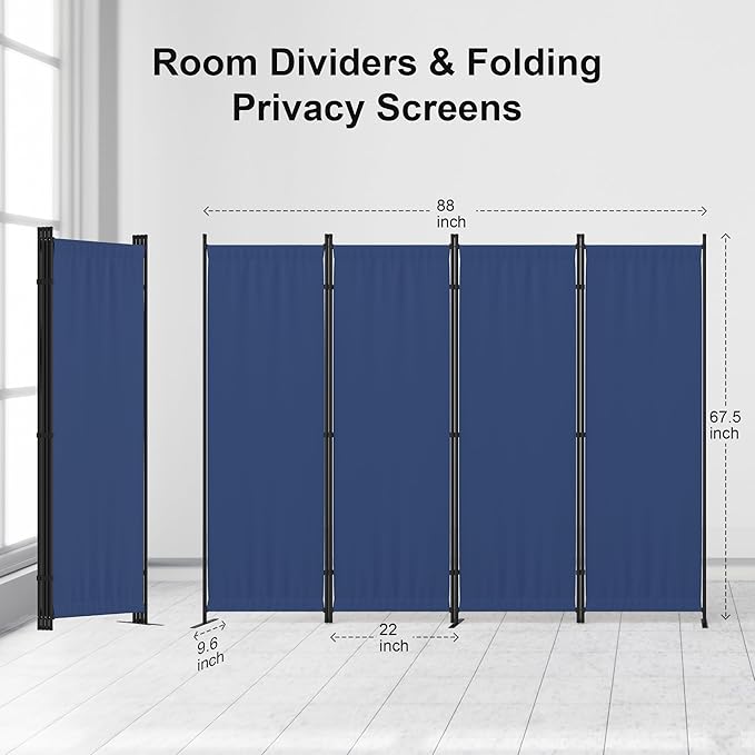 Kecreque Room Partitions and Dividers 4 Panel Portable Wall w/ 3 Wider Feet - Image 2