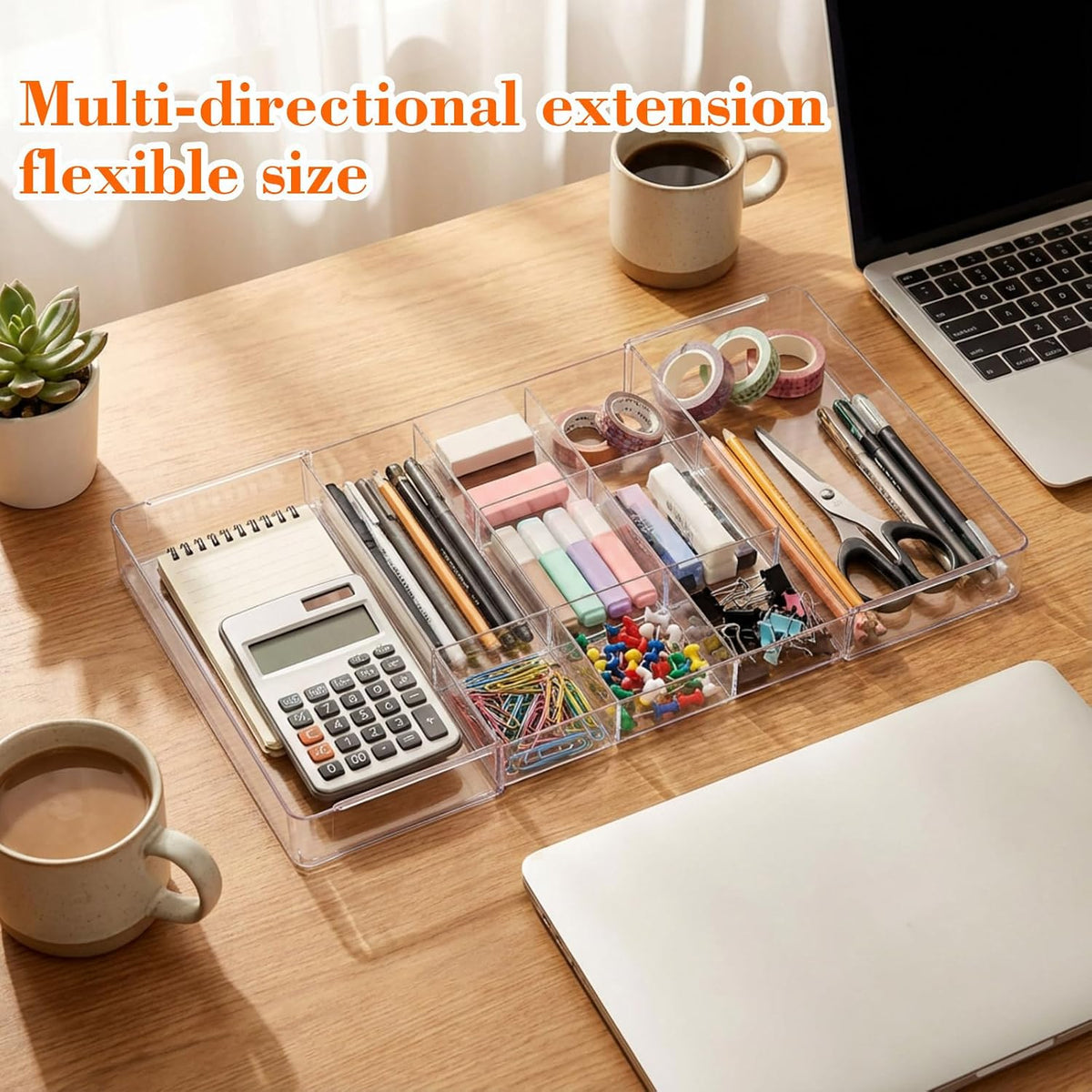 Briwooody 2 Pcs Expandable Drawer Organizer, Transparent, 11 Compartments
