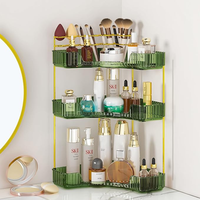 SUNZOS 3-Tier Corner Bathroom Counter Organizer, Bathroom Organizer Countertop by SUNZOS