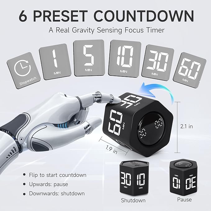 Exlliy Productivity Timer 1, 60 Minutes Preset, Desk Cube Timer - Image 2