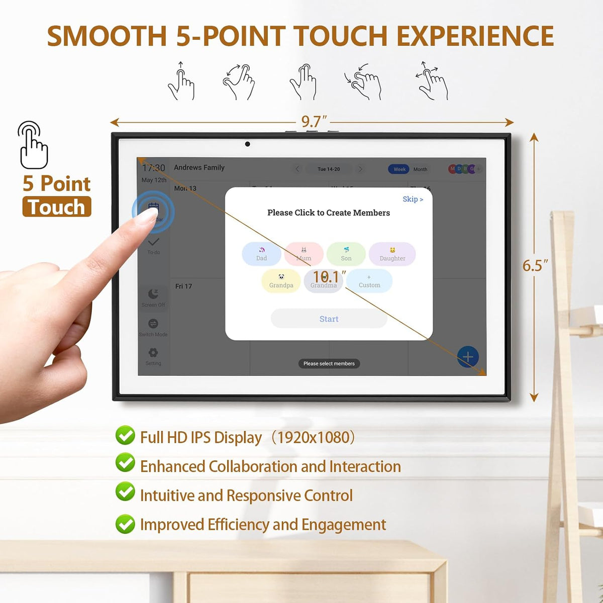 10.1 inch Smart Digital Calendar & Chore Chart, 1920 * 1080P Full HD Touc...