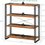 HCHQHS Bookshelf, 4-Tier Industrial Bookcase, Rustic Open Book Shelf, - Image 3