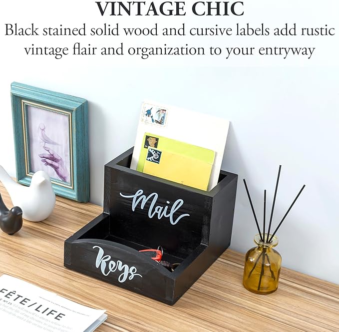 MyGift Urban Modern Mail Holder and Key Organizer Tray in Black Stained Solid - Image 2
