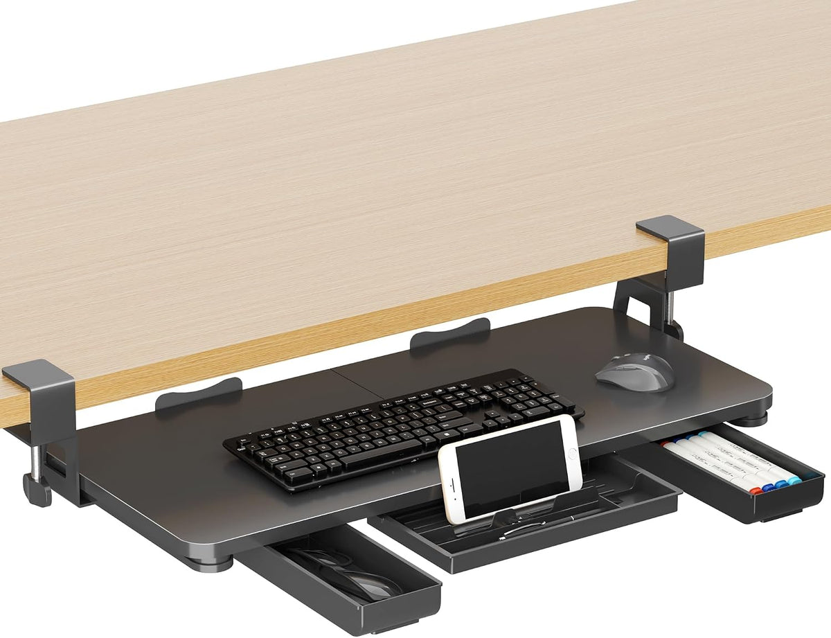 XINLEI Keyboard Tray Under Desk with Storage Drawer Large C-Clamp 26.7”(31” I...