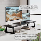 TEAMIX 31.5 inch Dual Monitor Riser, Long Black Monitor Stand Riser Wide TV - Image 3