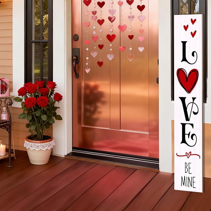 Valentine’s Day Porch Sign 47.2" Wooden “Love Be Mine” Hanging Signs, Romantic - Image 6