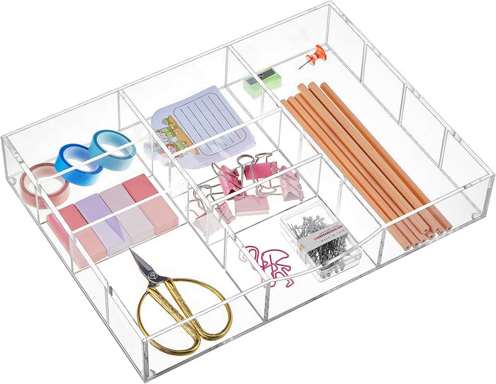 Briwooody Clear Acrylic Drawer Organizer,9 Compartments,Medium