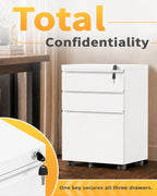 fully assembled 3-drawer mobile file cabinet with lock, package contents