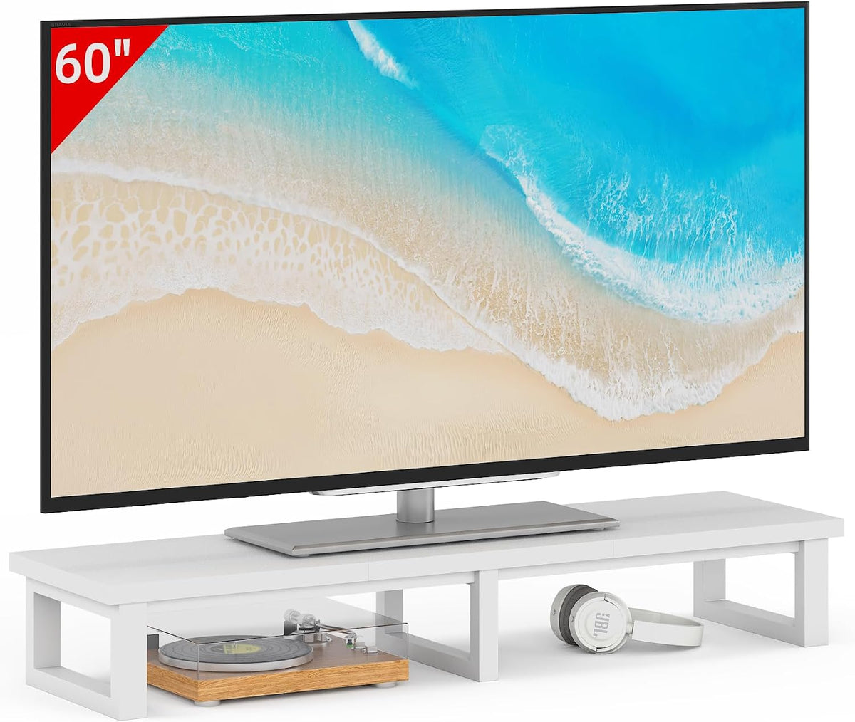 YAOHUOO 45" Large TV Riser for 32-60 inch TV, TV Riser Stand Shelf,White