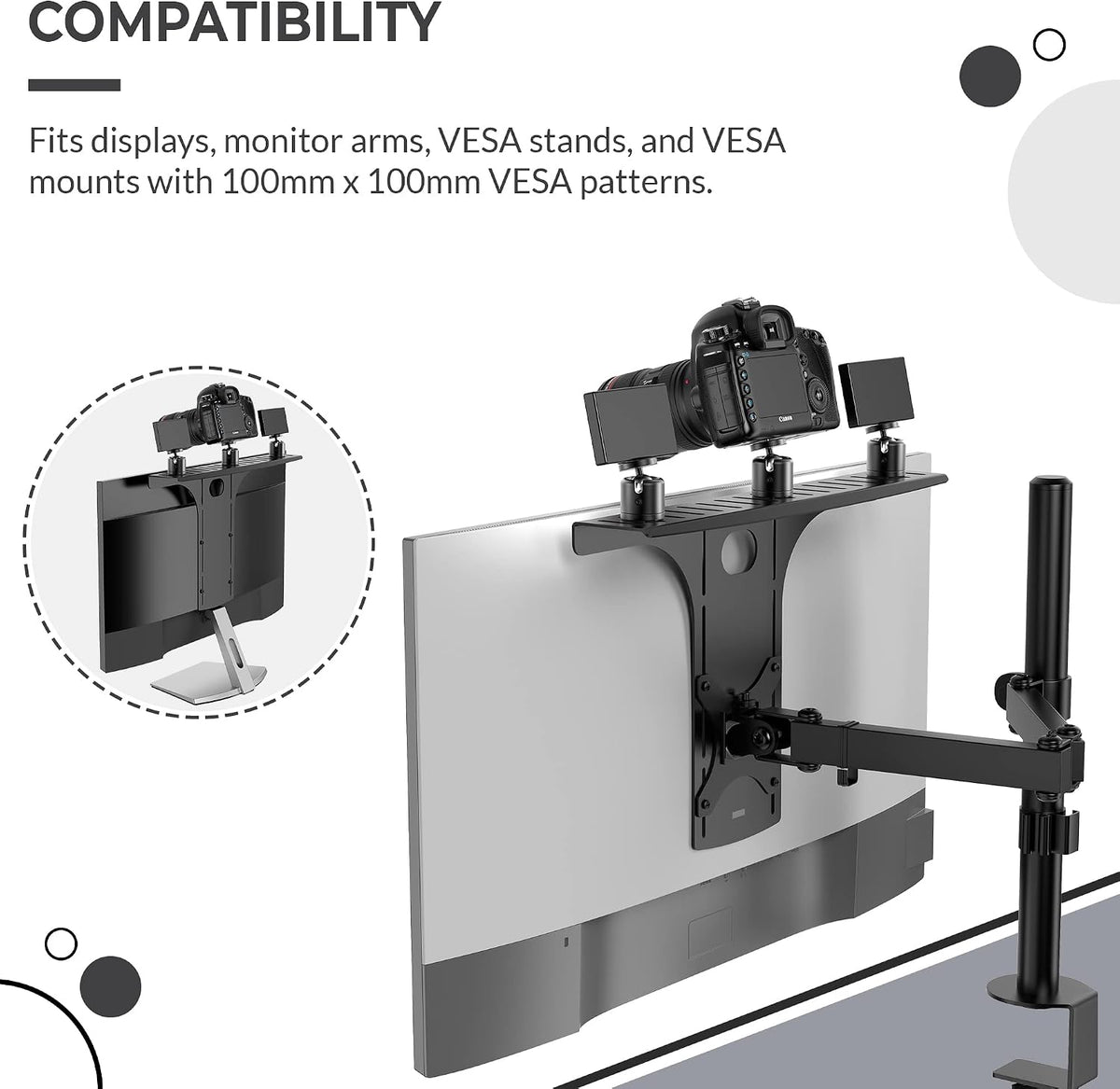 HumanCentric DSLR Monitor Mount Large, Desk Camera, Webcam & Mic Shelf