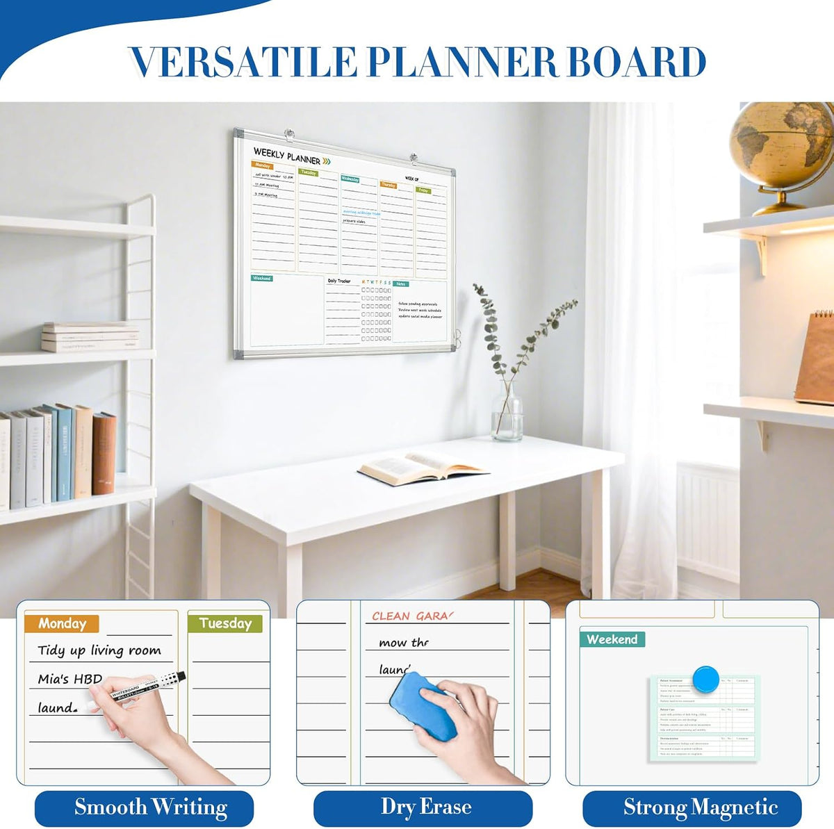WALGLASS Weekly Dry Erase Calendar Whiteboard for Wall, 24" x 18" P...
