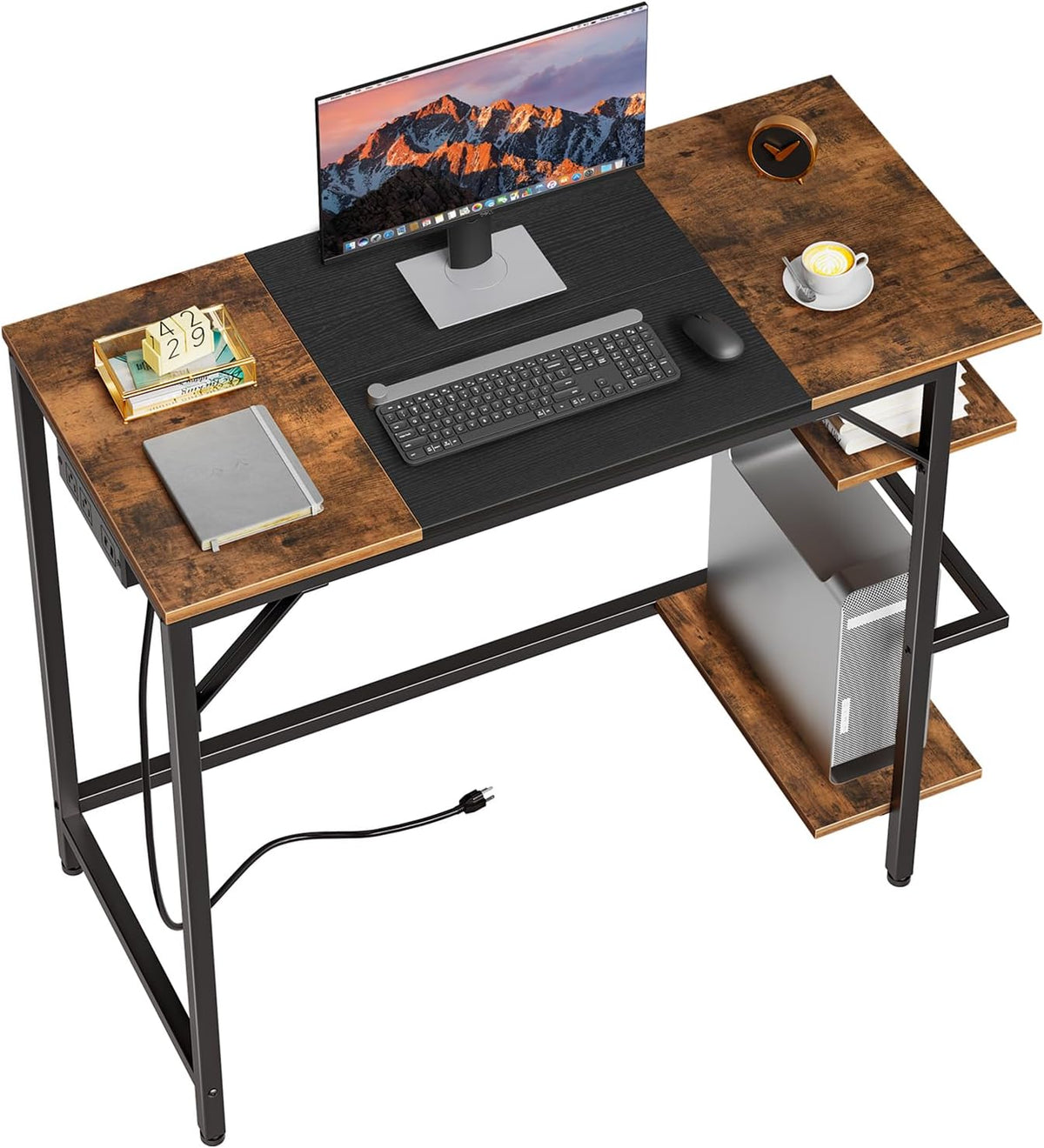 HOOBRO Small Computer Desk, 35.4 Inch Home Office Desk with Power Outlet, Wri...