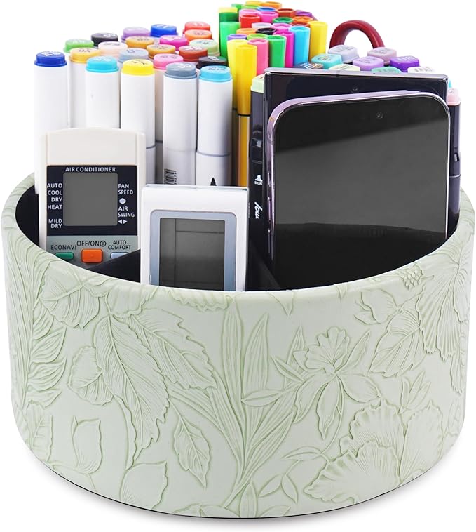 Hennaja Remote Control Holder, 360°Spinning PU Leather Desk TV Remote Caddy by Hennaja