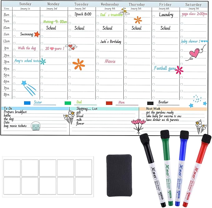 POPRUN Magnetic Weekly Dry Erase Board Calendar by POPRUN
