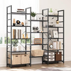 NUMENN Triple Wide 5 Tier Bookshelf, Rustic Industrial Style Bookcases and - Image 2