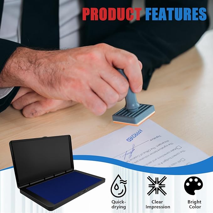 Large Stamp Pad, 6.1 x 3.4 Inch Blue Ink Pad Premium Quality Felt Pad Rubber - Image 4