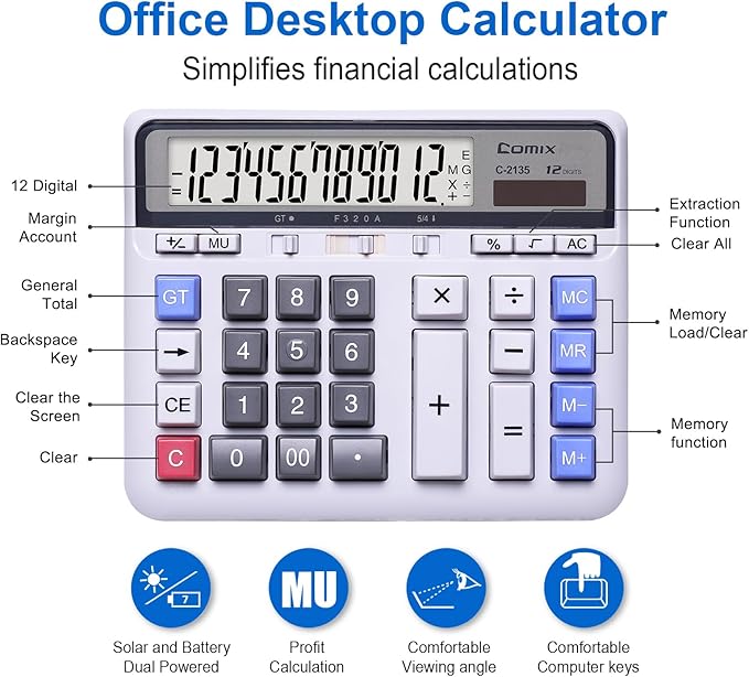 Comix Desktop Calculator Solar Battery Dual Power - Image 2