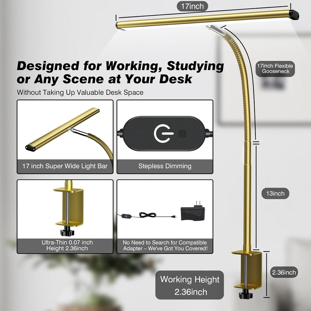 airlonv led desk lamp with clamp, 17" stepless, close-up detail
