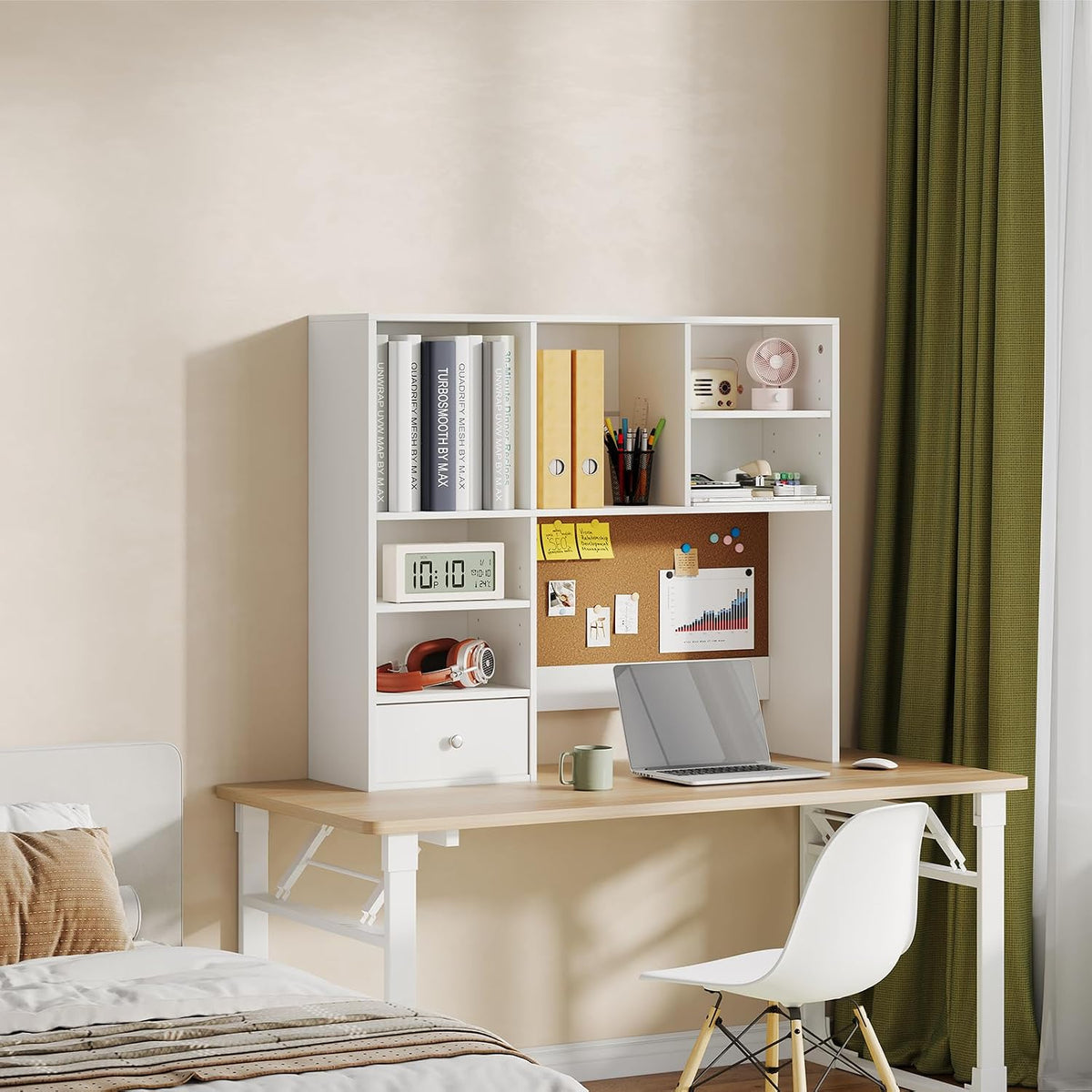 Desk Hutch Dorm with Cork Board, Shelves and Drawer