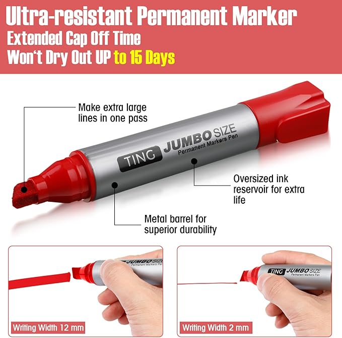 Fuutreo 32 Pcs Jumbo Permanent Markers Bulk Large Chisel Tip Permanent Markers - Image 3