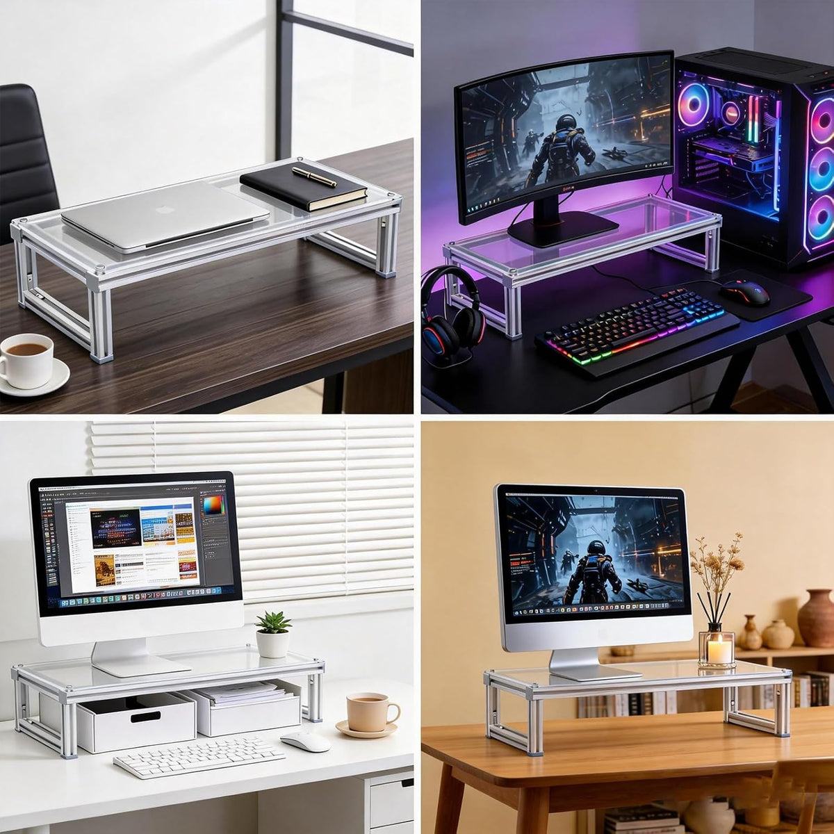 Monitor Stand Riser Acrylic Aluminum, Heavy Duty Ergonomic Screen Stand with ...