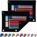 Sooez Pencil Pouch for 3 Ring Binder, 2 Pack Binder Pencil Pouch | Pencil Bags with Clear Window, Zipper & Reinforced Grommets, Pencil Case for Binder Black & Black