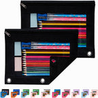 Sooez Pencil Pouch for 3 Ring Binder, 2 Pack Binder Pencil Pouch | Pencil Bags with Clear Window, Zipper & Reinforced Grommets, Pencil Case for Binder Black & Black
